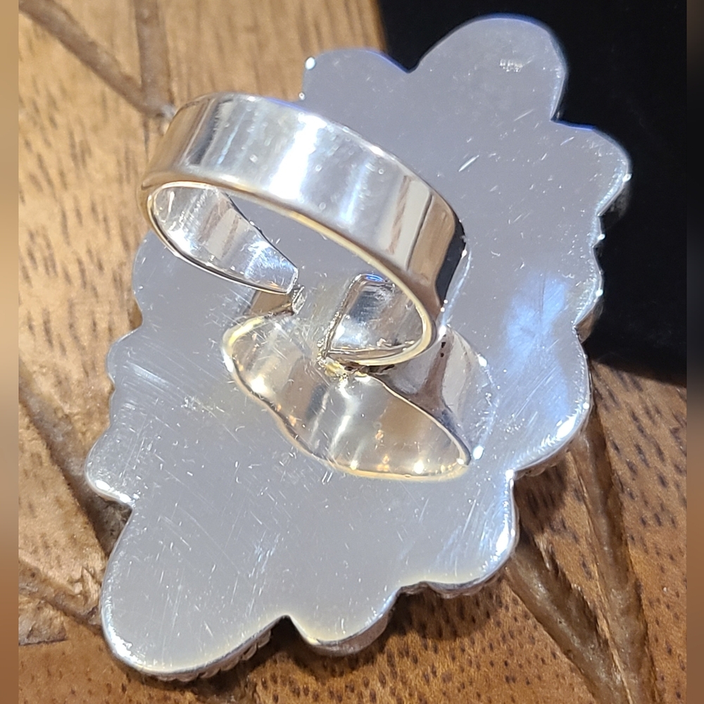 Sonoran Gold Turquoise & White Buffalo Large Statement Adjustable Ring Green - Picture 2 of 6